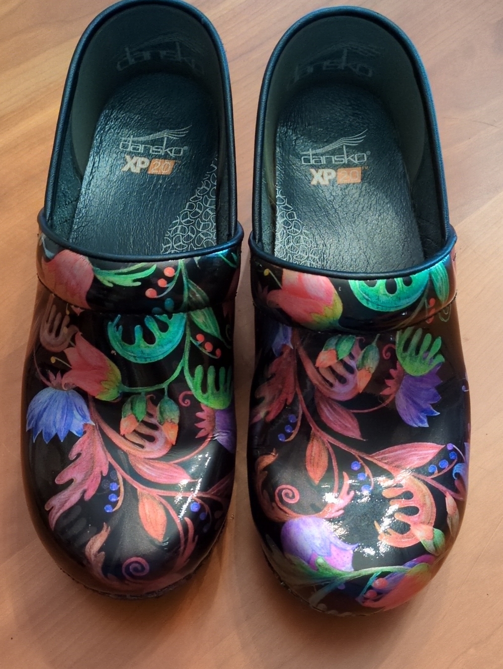 Dansko Black Floral-Print Women's Clogs with Multicolor Accents